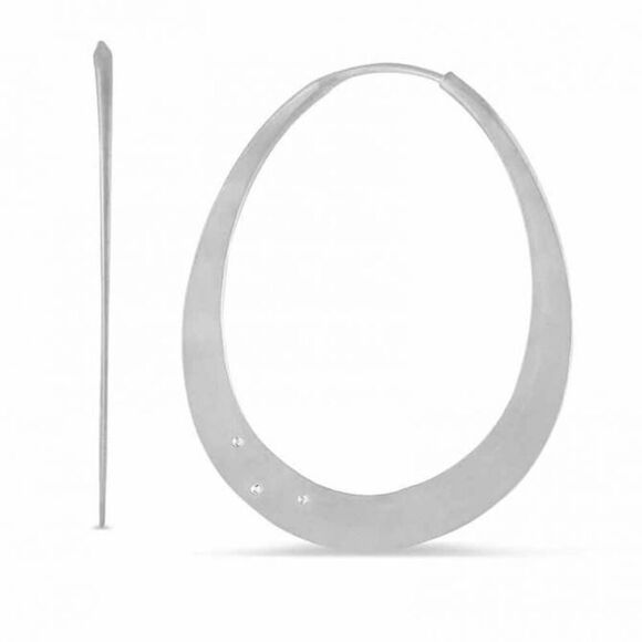 TOBY POMEROY EcoSilver Matte Sterling Silver 925 Diamond Large Oval Hoop Earring - Picture 1 of 5